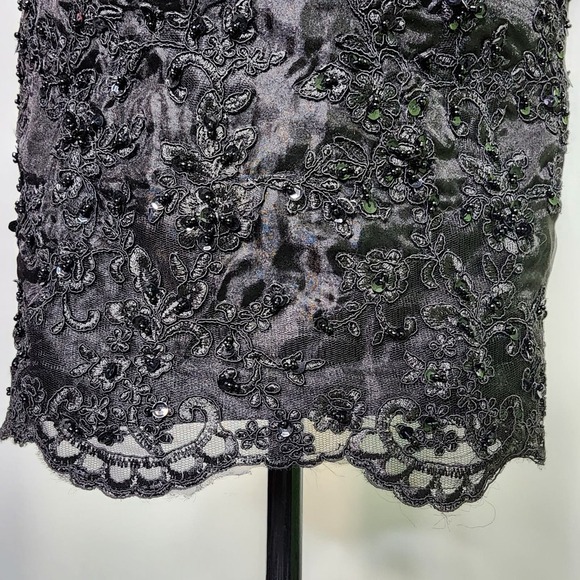 Black Embroidered Beaded Midi Formal Goth Prom Homecoming Strapless Alt Dress - Picture 7 of 10